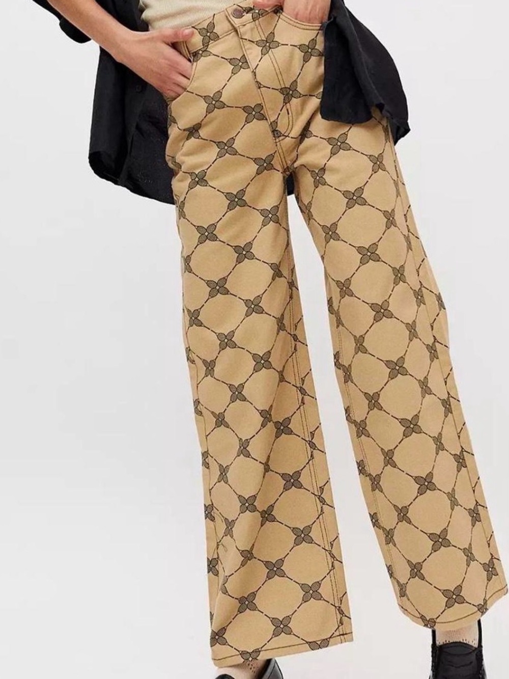 BDG Tan Wide Leg Print Jeans/Pants